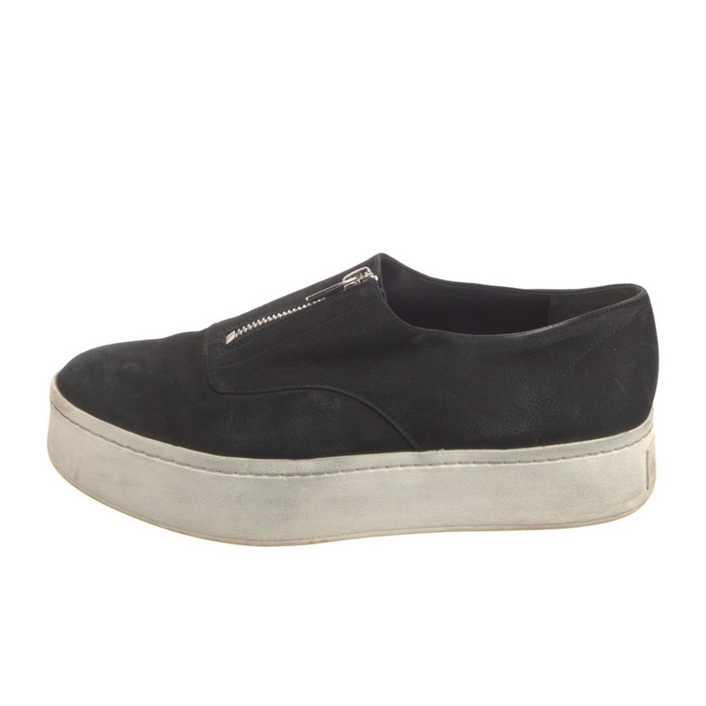 Vince Black Suede Leather Platform Sneakers Womens Size 7.5 Silver Zipper